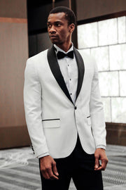 Shawl Lapel Floral Patterned White Men Prom Blazer - Wessi