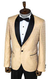 Pentagon Patterned Shawl Lapel Cream Men Prom Blazer - Wessi