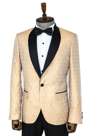 Pentagon Patterned Shawl Lapel Cream Men Prom Blazer - Wessi