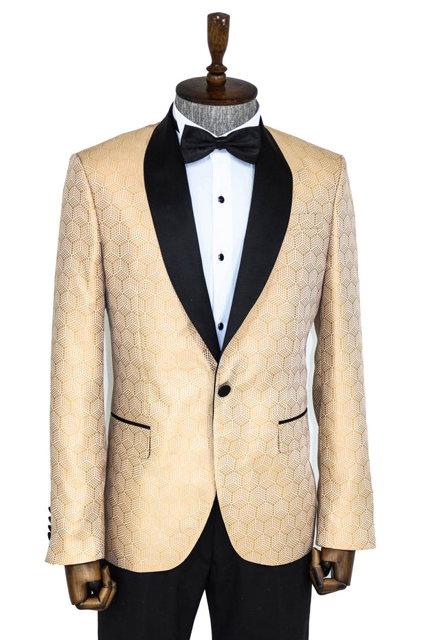 Pentagon Patterned Shawl Lapel Cream Men Prom Blazer - Wessi