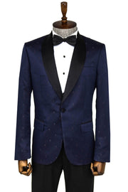 Patterned Shawl Lapel Navy Blue Men Prom Blazer - Wessi