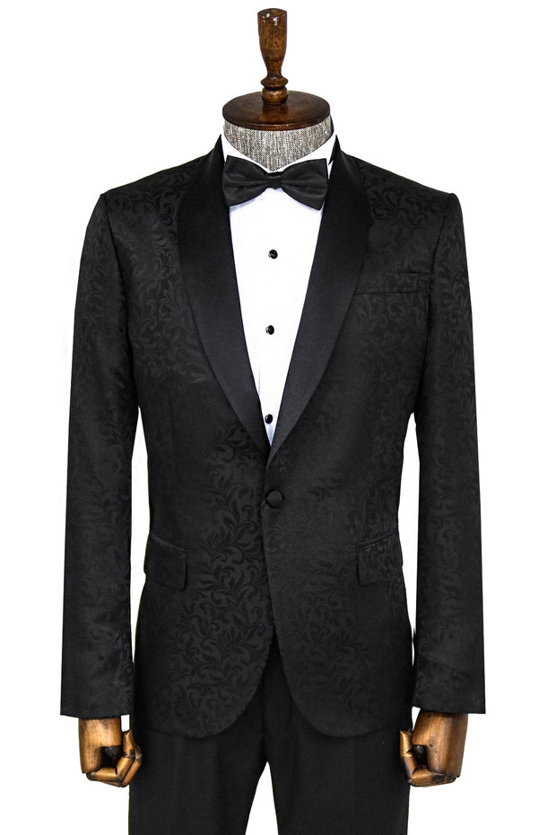 Shawl Lapel Floral Patterned Black Men Prom Blazer - Wessi