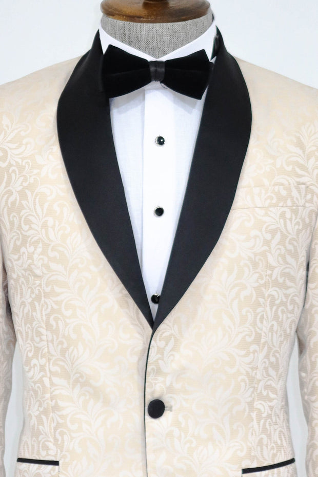 Shawl Lapel Floral Patterned Cream Men Prom Blazer - Wessi