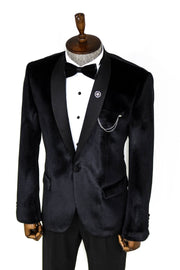 Shawl Lapel Velvet Black Men Prom Blazer - Wessi