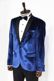 Shawl Lapel Velvet Navy Blue Men Prom Blazer - Wessi