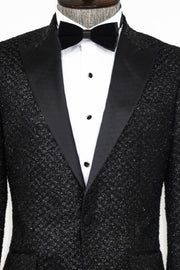 Gingham Patterned Glitter Black Men Prom Blazer - Wessi