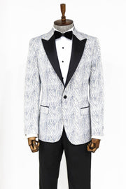 Glittery Patterned Light Blue Men Prom Blazer - Wessi