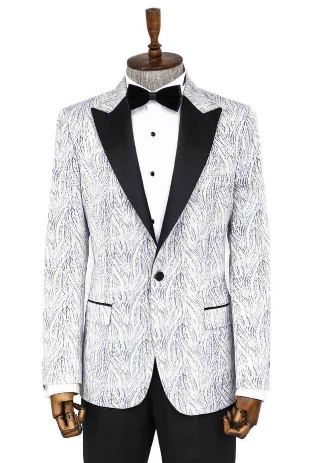 Glittery Patterned Light Blue Men Prom Blazer - Wessi