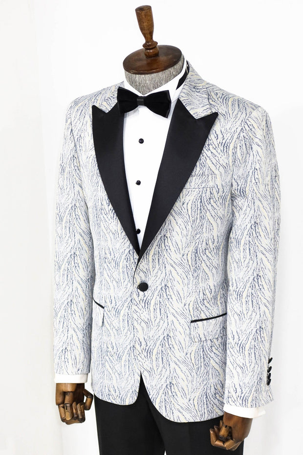 Glittery Patterned Light Blue Men Prom Blazer - Wessi