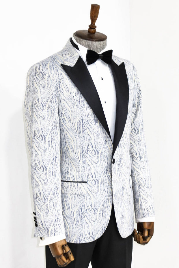 Glittery Patterned Light Blue Men Prom Blazer - Wessi