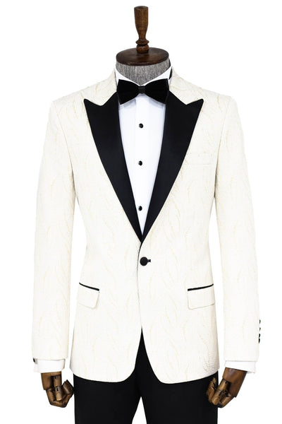 Patterned Shiny White Men Prom Blazer - Wessi