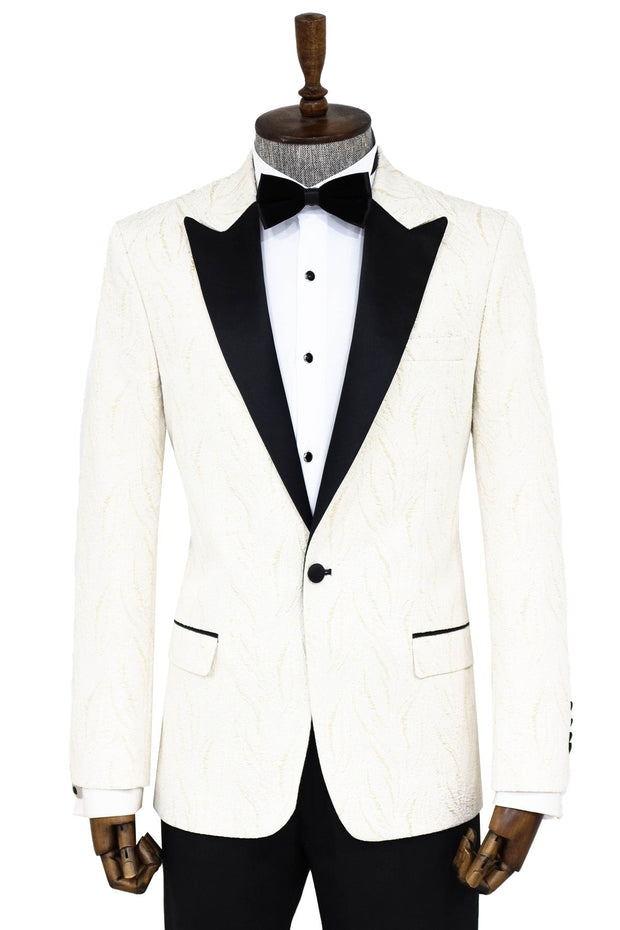 Patterned Shiny White Men Prom Blazer - Wessi