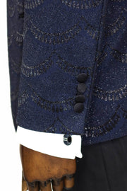 Patterned Slim Fit Navy Blue Men Prom Blazer - Wessi