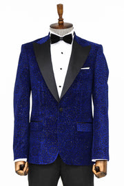 Glitter Floral Patterned Sax Blue Men Prom Blazer - Wessi