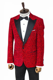 Glitter Floral Patterned Burgundy Men Prom Blazer - Wessi