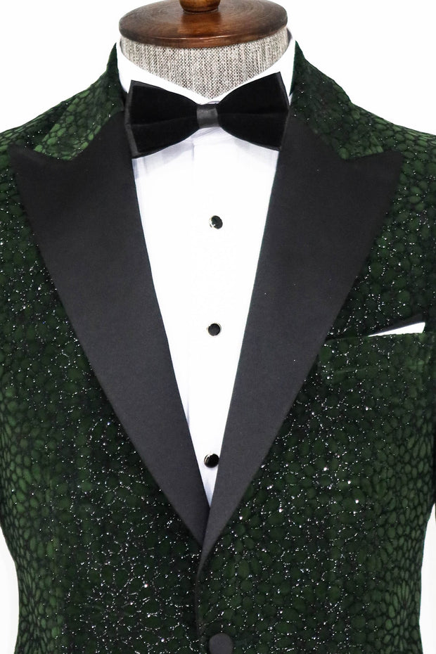 Glitter Floral Patterned Dark Green Men Prom Blazer - Wessi