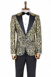 Root Pattern Peak Lapel Black Men Prom Blazer - Wessi