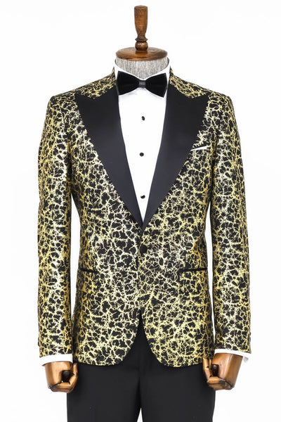 Root Pattern Peak Lapel Black Men Prom Blazer - Wessi