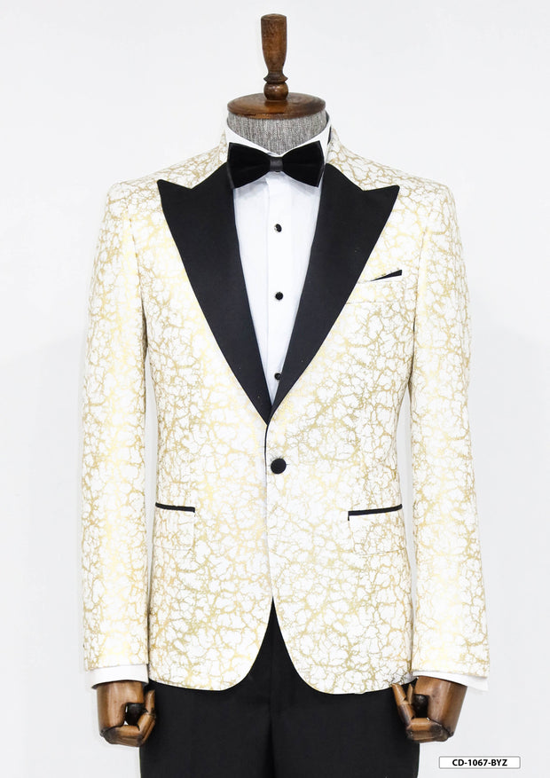 Root Pattern Peak Lapel White Men Prom Blazer - Wessi