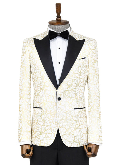 Root Pattern Peak Lapel White Men Prom Blazer - Wessi