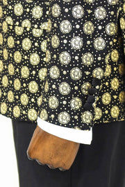 Floral Patterned Peak Lapel Black Men Prom Blazer - Wessi