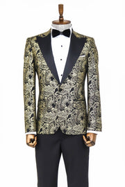 Paisley Peak Lapel Black Men Prom Blazer - Wessi