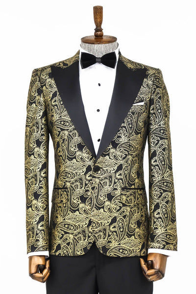 Paisley Peak Lapel Black Men Prom Blazer - Wessi