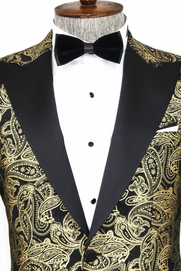 Paisley Peak Lapel Black Men Prom Blazer - Wessi