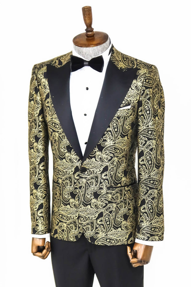 Paisley Peak Lapel Black Men Prom Blazer - Wessi