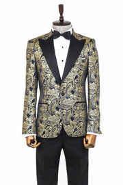 Paisley Peak Lapel Navy Blue Men Prom Blazer - Wessi