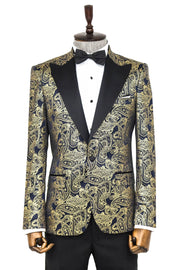 Paisley Peak Lapel Navy Blue Men Prom Blazer - Wessi