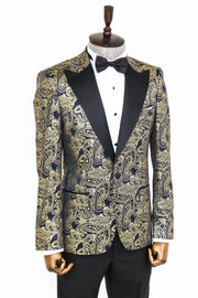 Paisley Peak Lapel Navy Blue Men Prom Blazer - Wessi