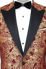 Paisley Peak Lapel Burgundy Men Prom Blazer - Wessi