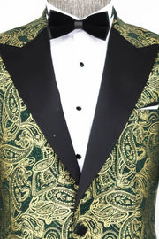 Paisley Peak Lapel Green Men Prom Blazer - Wessi