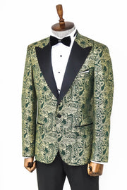 Paisley Peak Lapel Green Men Prom Blazer - Wessi