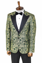 Paisley Peak Lapel Green Men Prom Blazer - Wessi