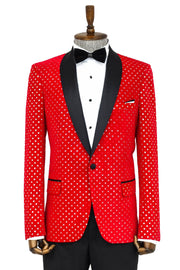 Dot Patterned Slim Fit Red Men Prom Blazer - Wessi