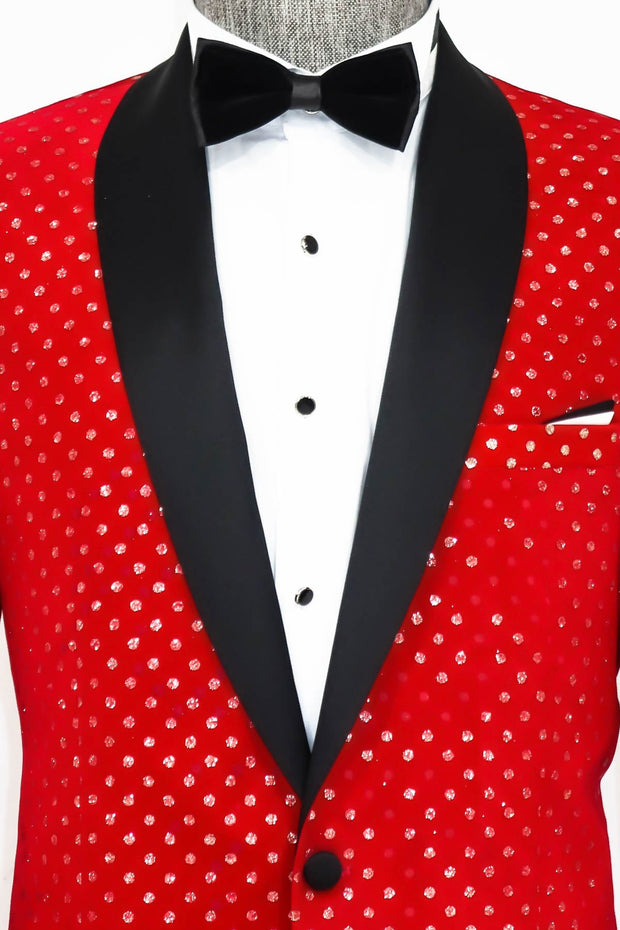 Dot Patterned Slim Fit Red Men Prom Blazer - Wessi