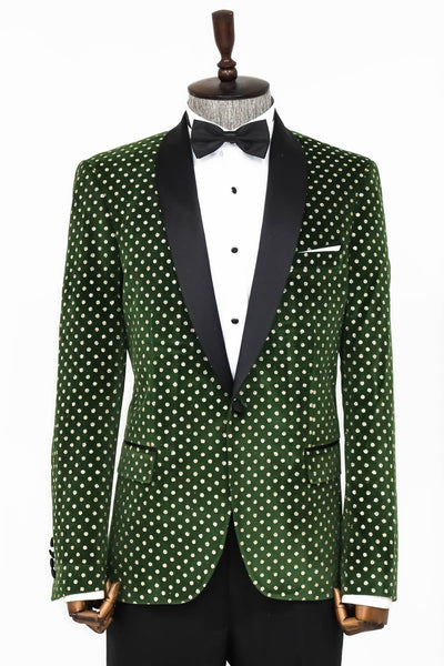 Dot Pattern Slim Fit Dark Green Men Prom Blazer - Wessi