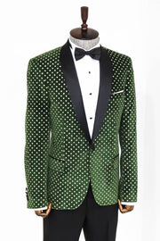 Dot Pattern Slim Fit Dark Green Men Prom Blazer - Wessi