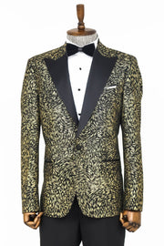 Feather Patterned Slim Fit Black Men Prom Blazer - Wessi