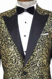 Feather Patterned Slim Fit Black Men Prom Blazer - Wessi