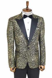 Feather Patterned Slim Fit Black Men Prom Blazer - Wessi