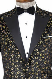 Tiny Flower Pattern Black Men Prom Blazer - Wessi