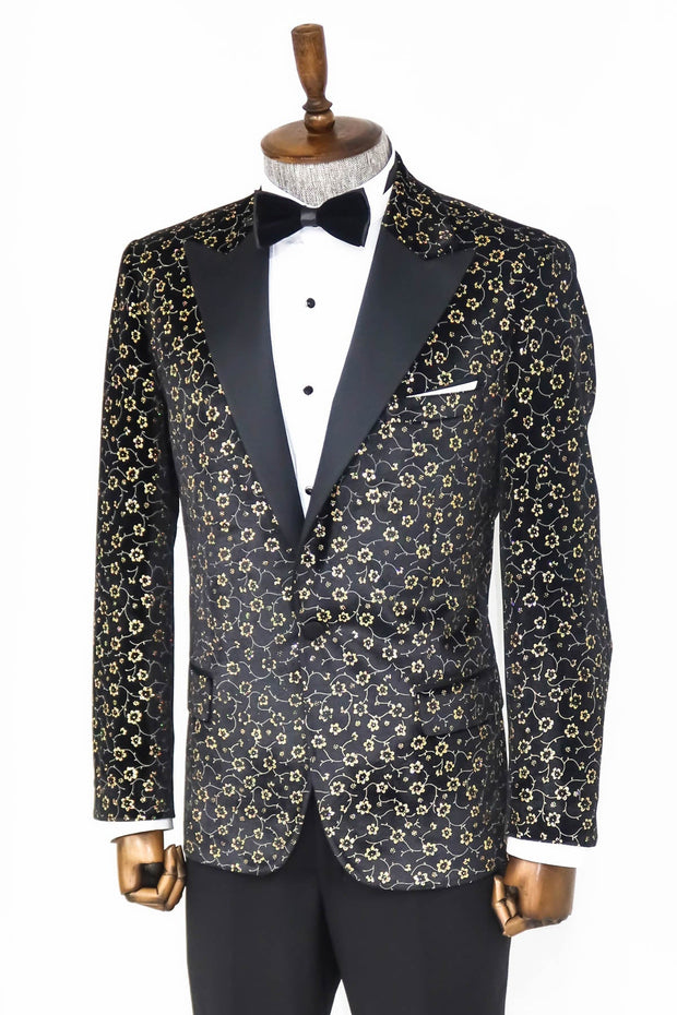 Tiny Flower Pattern Black Men Prom Blazer - Wessi