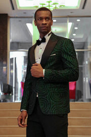 Hypnose Pattern Peak Lapel Slim Fit Green Men Prom Blazer - Wessi