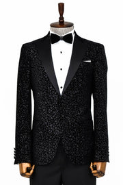 Leopard Pattern Slim Fit Black Men Prom Blazer - Wessi