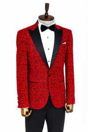 Leopard Pattern Slim Fit Peak Lapel Burgundy Men Prom Blazer