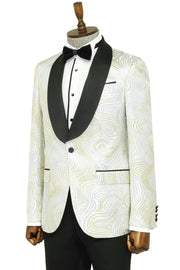 Gold Patterned Over White Men Prom Blazer - Wessi