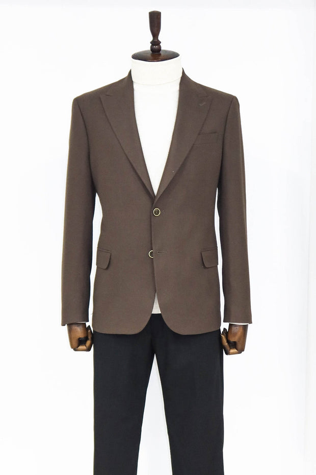 Plain Slim Fit Sport Brown Men Blazer - Wessi